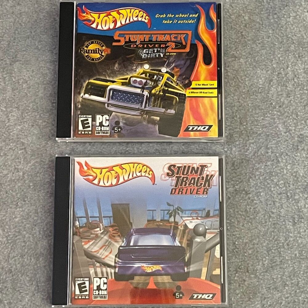 Hot Wheels Stunt Track Driver 1 & 2 PS2 Games Lot Complete w Manuals Y2K